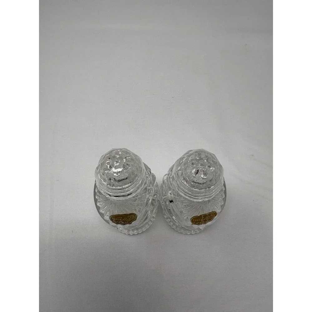 Vintage Bohemia Glam Crystal Set of Salt & Pepper Shakers 1950's MCM Elegant